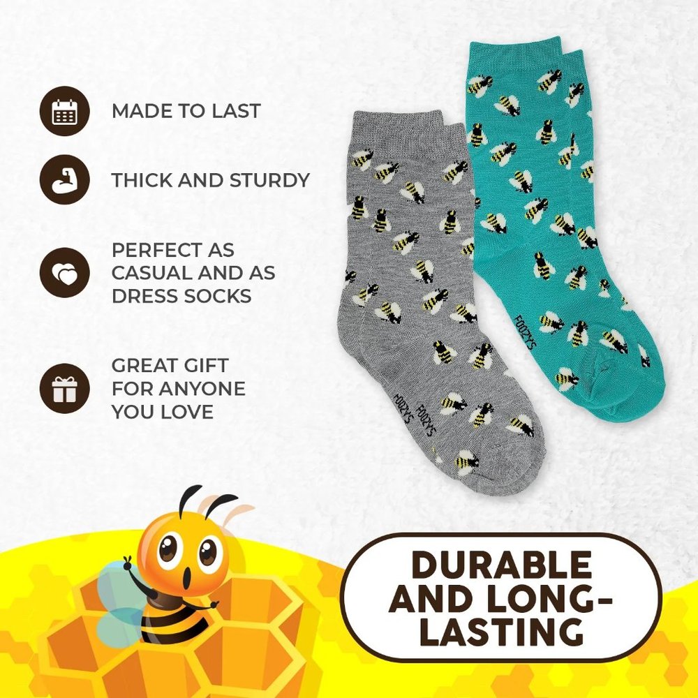 Buzzy Bees Honey Insect Queen Honeybee Animal 2 Pairs Foozys Women's Socks - Picture 3 of 5